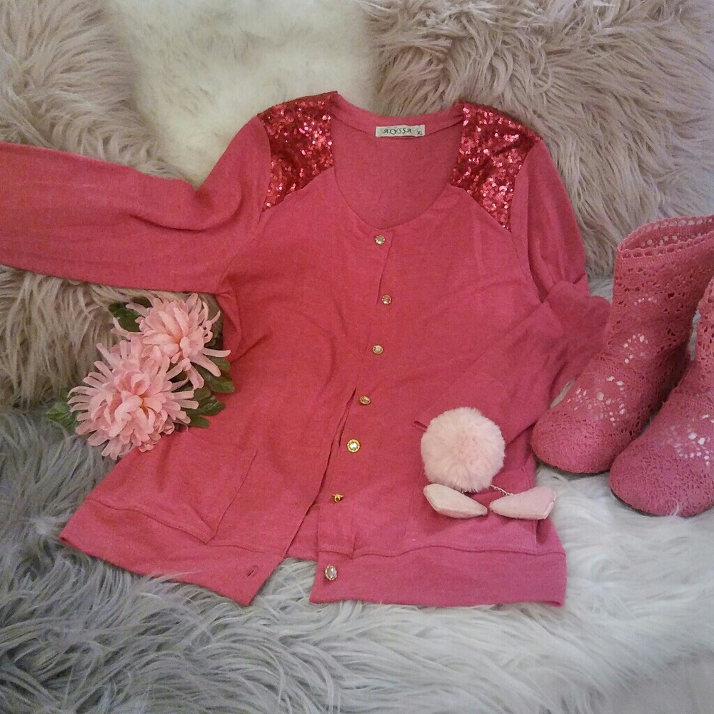 New Raspberry Sequin Cardigan
